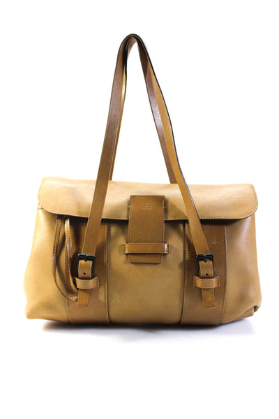 Gucci Womens Leather Flap Top Handle Messenger Shoulder Bag Handbag Tan