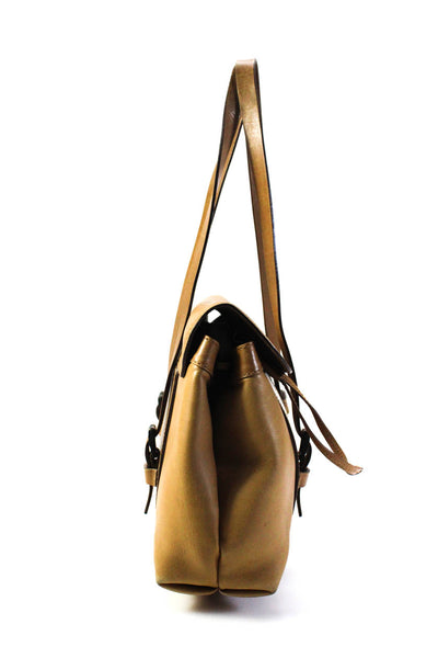 Gucci Womens Leather Flap Top Handle Messenger Shoulder Bag Handbag Tan