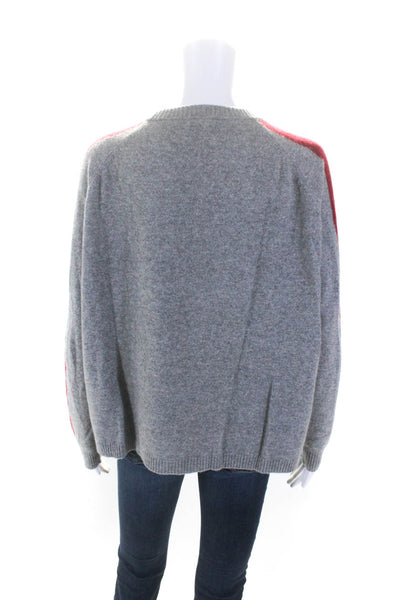 Minnie Rose Womens Pullover Striped Trim Cashmere Sweater Gray Red Size Medium