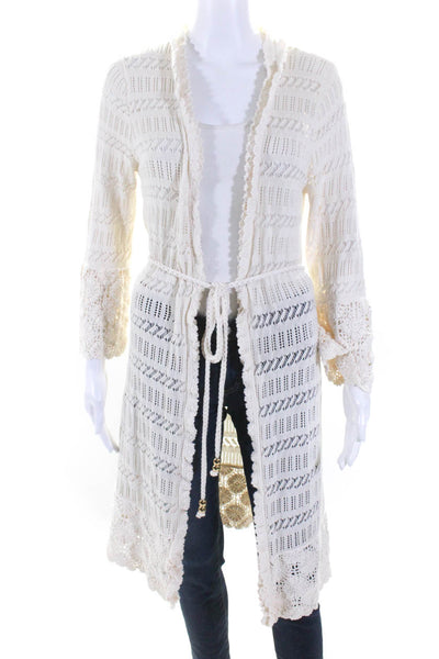 Milly Womens 3/4 Sleeve Open Knit Long Cardigan White Cotton Size Large