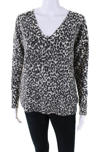 360 Cashmere Womens Cashmere Animal Print Long Sleeve Sweater Top Beige Size S