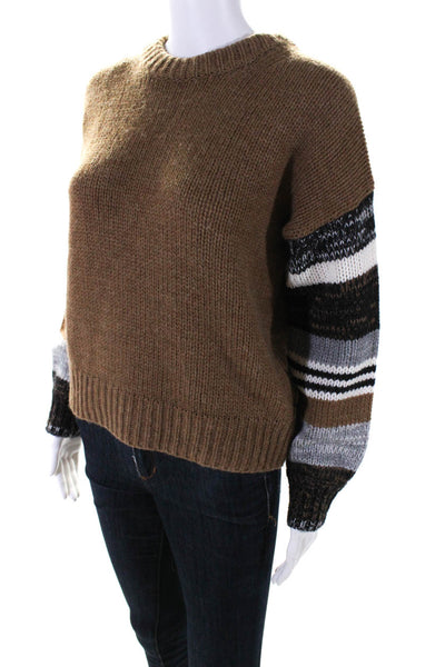 360 Cashmere Womens Wool Striped Print Round Neck Sweaters Brown Size XS
