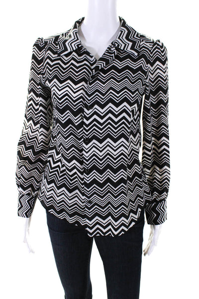 Missoni Womens Chevron Print Long Sleeve Button Up Blouse Top Black Size XS