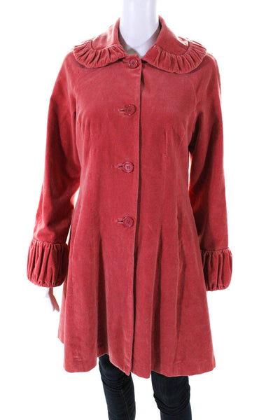 Odille Anthropologie Womens Velvet Collared Button Up Jacket Coat Red Size 4