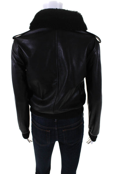 Nili Lotan Womens Front Zip Shearling Collared Leather Jacket Black Size XS