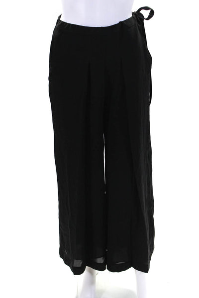 Maison De Papillon Womens Drawstring Low Rise Wide Leg Pants Black Silk Size XS