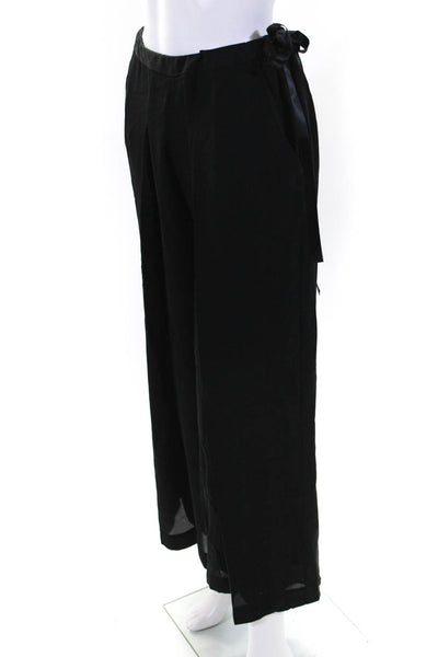 Maison De Papillon Womens Drawstring Low Rise Wide Leg Pants Black Silk Size XS