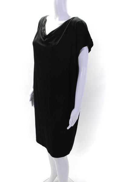 Eileen Fisher Womens Short Sleeve Cowl Neck Jersey Shift Dress Black Size Medium