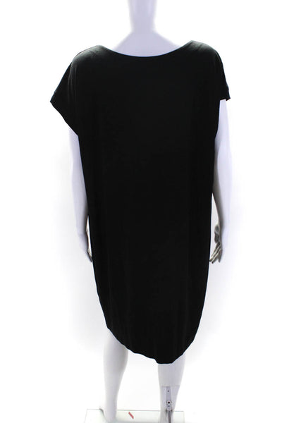 Eileen Fisher Womens Short Sleeve Cowl Neck Jersey Shift Dress Black Size Medium