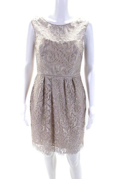 Jenny Yoo Collection Womens Metallic Lace Mini Sheath Dress Light Pink Size 8