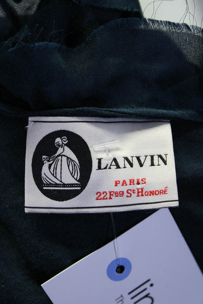 Lanvin Womens Raw Hem Satin Ruffle Short Sleeve Sheath Dress Teal Blue Medium