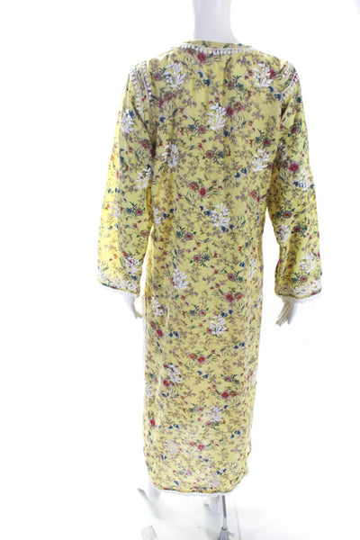 Alka Vera Womens Long Sleeve V Neck Lace Trim Floral Tunic Dress Yellow IT 42