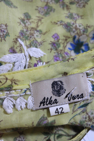 Alka Vera Womens Long Sleeve V Neck Lace Trim Floral Tunic Dress Yellow IT 42