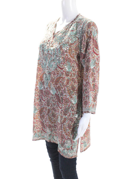 Alka Vera Womens Long Sleeve Paisley Silk Tunic Top White Multi Size IT 40