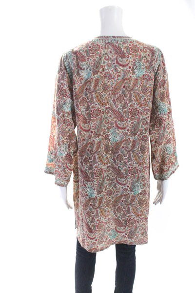 Alka Vera Womens Long Sleeve Paisley Silk Tunic Top White Multi Size IT 40