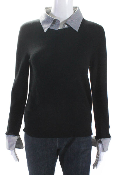 Alice + Olivia Womens Striped Trim Collared Layered Sweatshirt Black White Large