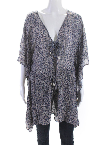 Muche Et Muchette WOmens Short Sleeve Printed Sheer Cover Up Blue White One Size