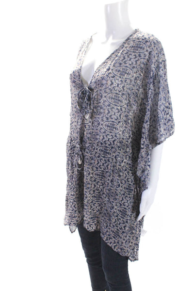 Muche Et Muchette WOmens Short Sleeve Printed Sheer Cover Up Blue White One Size