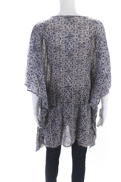 Muche Et Muchette WOmens Short Sleeve Printed Sheer Cover Up Blue White One Size