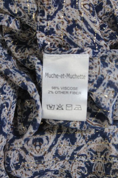 Muche Et Muchette WOmens Short Sleeve Printed Sheer Cover Up Blue White One Size