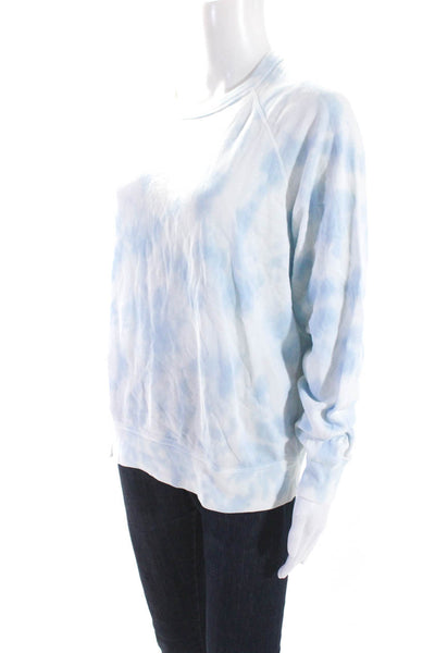 Leallo Womens Pullover Crew Neck Tie Dyed Sweatshirt White Blue Size Medium