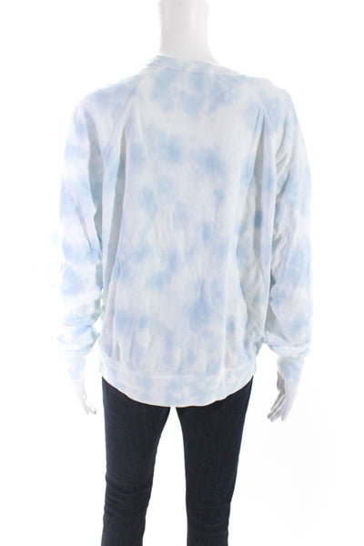 Leallo Womens Pullover Crew Neck Tie Dyed Sweatshirt White Blue Size Medium