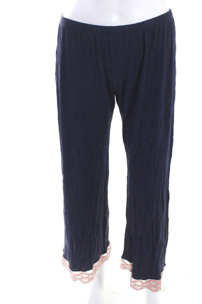 Eberjey Womens Elastic Waistband Lace Trim Pajama Pants Navy Blue Size Large