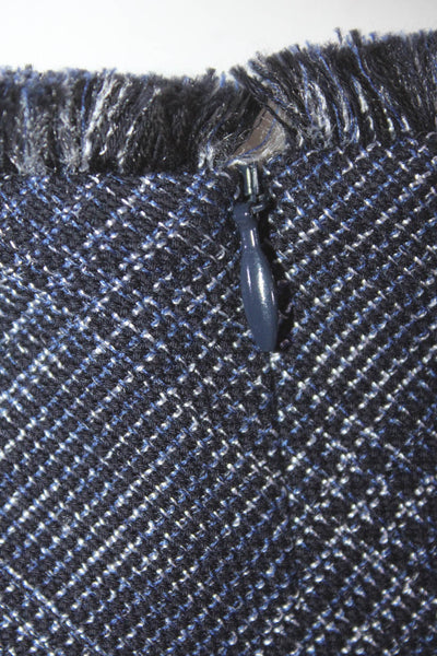 Escada Womens Back Zip Sleeveless Scoop Neck Fringe Dress Blue Cotton Size FR 36