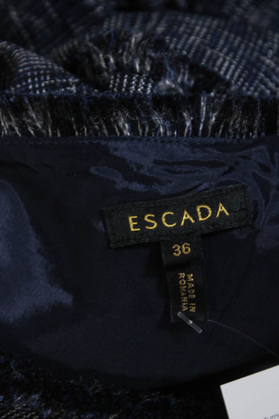 Escada Womens Back Zip Sleeveless Scoop Neck Fringe Dress Blue Cotton Size FR 36