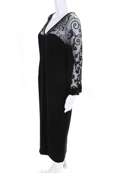 Badgley Mischka Studio Womens Beaded Long Sleeves Dress Black Size 8