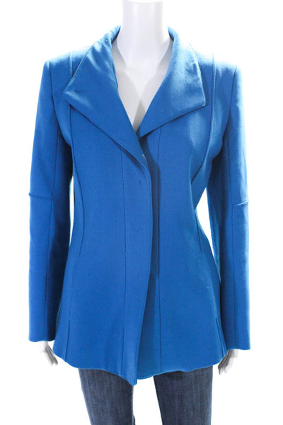 Reiss Womens Wool Knit Top Stitch Long Sleeve Button Down Blazer Blue Size M