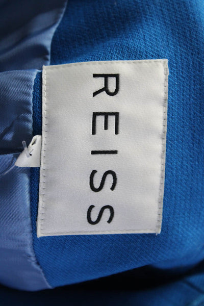 Reiss Womens Wool Knit Top Stitch Long Sleeve Button Down Blazer Blue Size M