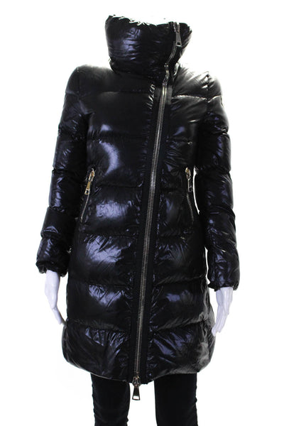 Moncler Womens Front Zip Mock Neck Down Quilted Puffer Jacket Black Size 0