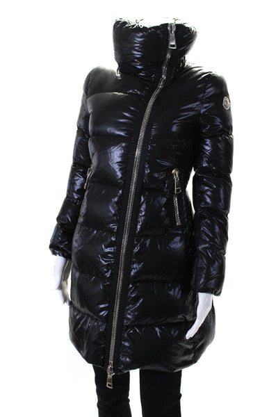 Moncler Womens Front Zip Mock Neck Down Quilted Puffer Jacket Black Size 0