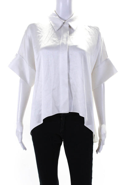 Alice + Olivia Womens White Collar Short Sleeve Hi-Low Button Down Shirt Size M
