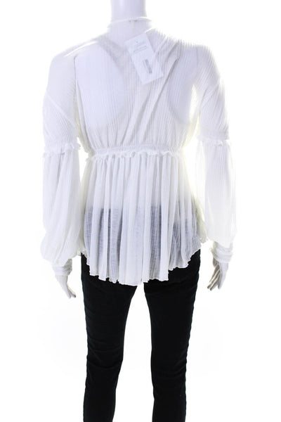 Free People Womens White Ruffle V-Neck Cuff Long Sleeve Blouse Top Size S