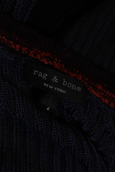 Rag & Bone Womens Ribbed Cardigan Sweater Navy Blue Purple Size Small