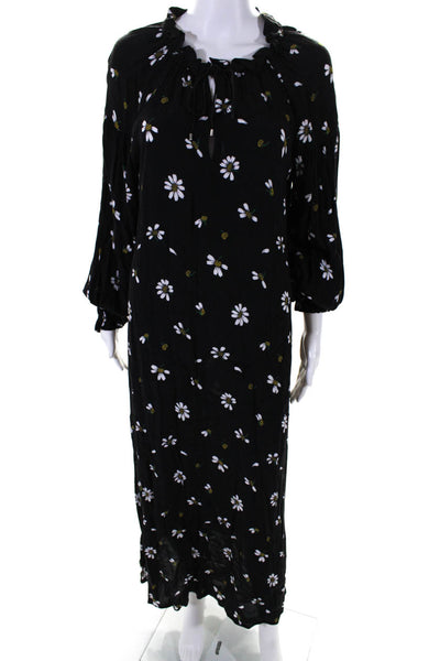 Rosetta Getty Womens Long Sleeve Keyhole Floral Midi Shift Dress Black IT 38