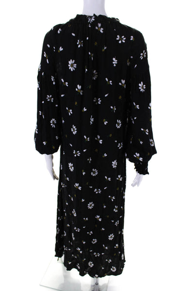 Rosetta Getty Womens Long Sleeve Keyhole Floral Midi Shift Dress Black IT 38