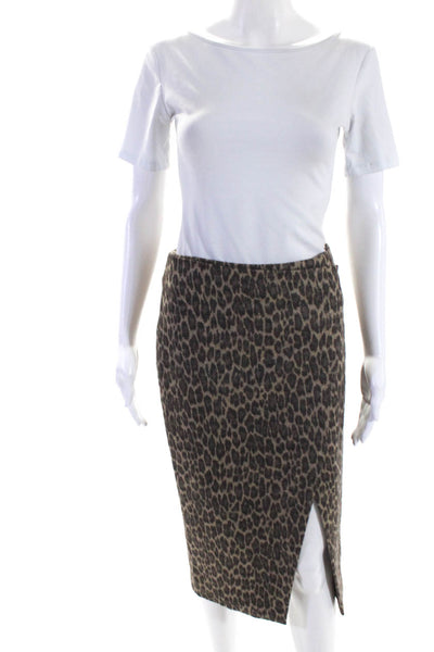 Theory Womens Wool Leopard Printed Mid Rise Zip Up Pencil Skirt Brown Size 6