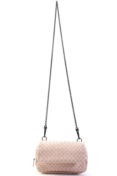 Bottega Veneta Womens Intrecciato Leather Flap Olimpia Mini Crossbody Handbag Pi