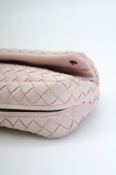 Bottega Veneta Womens Intrecciato Leather Flap Olimpia Mini Crossbody Handbag Pi