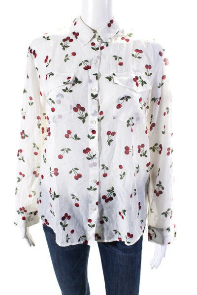 The KooplesWomens Cherry Print Button Down Long Sleeves Shirt White Red Size 2