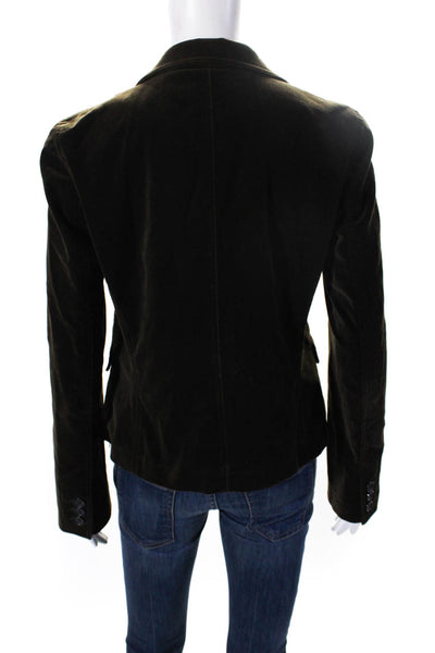 DKNY Womnens Velvet Button Down Jacket Forrest Green Cotton Size 8