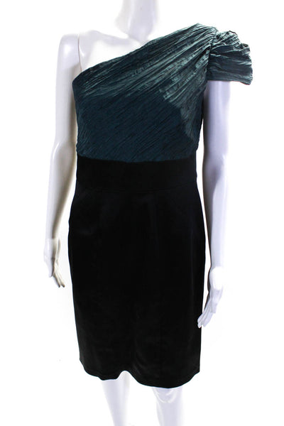 Maggy London Womens Rippled Colorblock One Shoulder Dress Teal Blue Black Size 8
