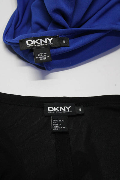 DKNY Womens Silk Long Sleeve V-Neck Wrapped Blouse Top Dress Black Size M Lot 2