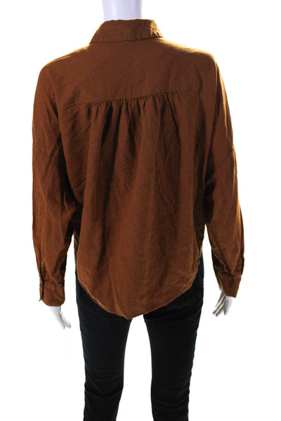 YFB Womens Brown Twist Front Collar Long Sleeve Button Down Shirt Size M