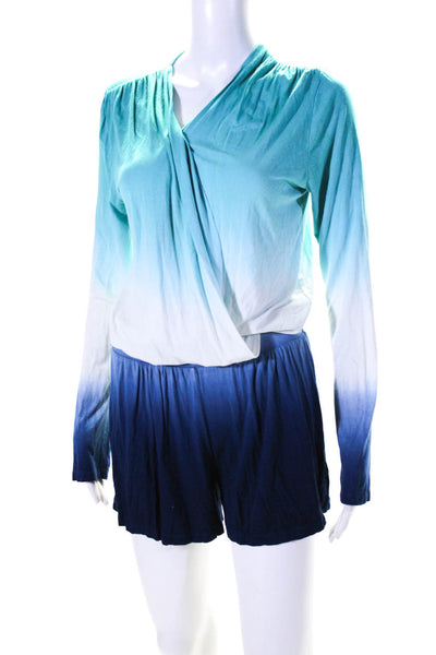 Young Fabulous & Broke Womens Blue Ombre Long Sleeve V-Neck Romper Size S