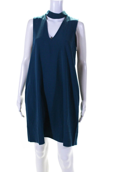 Rachel Rachel Roy Womens Blue V-Neck Peep Sleeveless A-Line Dress Size M