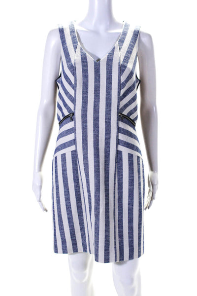 Rebecca Minkoff Womens Blue Striped V-Neck Sleeveless Shift Mini Dress Size 8